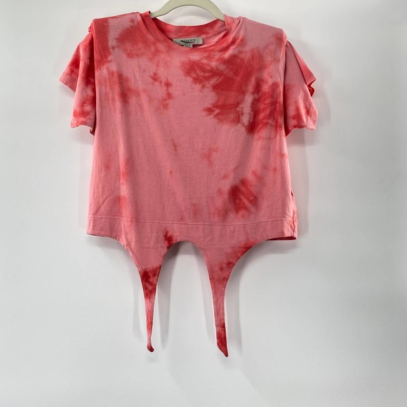 ALLSAINTS Spitalfields Coni Tie Dye T-shirt Red Shoulder Pad Tie Front NWT Small - Picture 14 of 15
